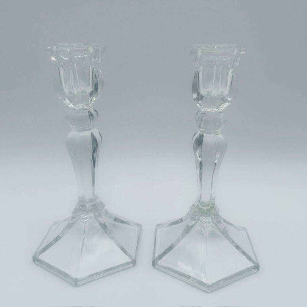 Vintage Teleflora Cut Glass Candlestick Holders Made In France - Set of 2